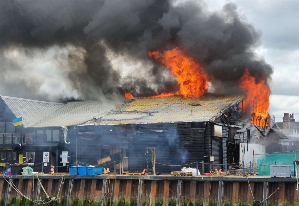 A fire in Whitstable Harbour