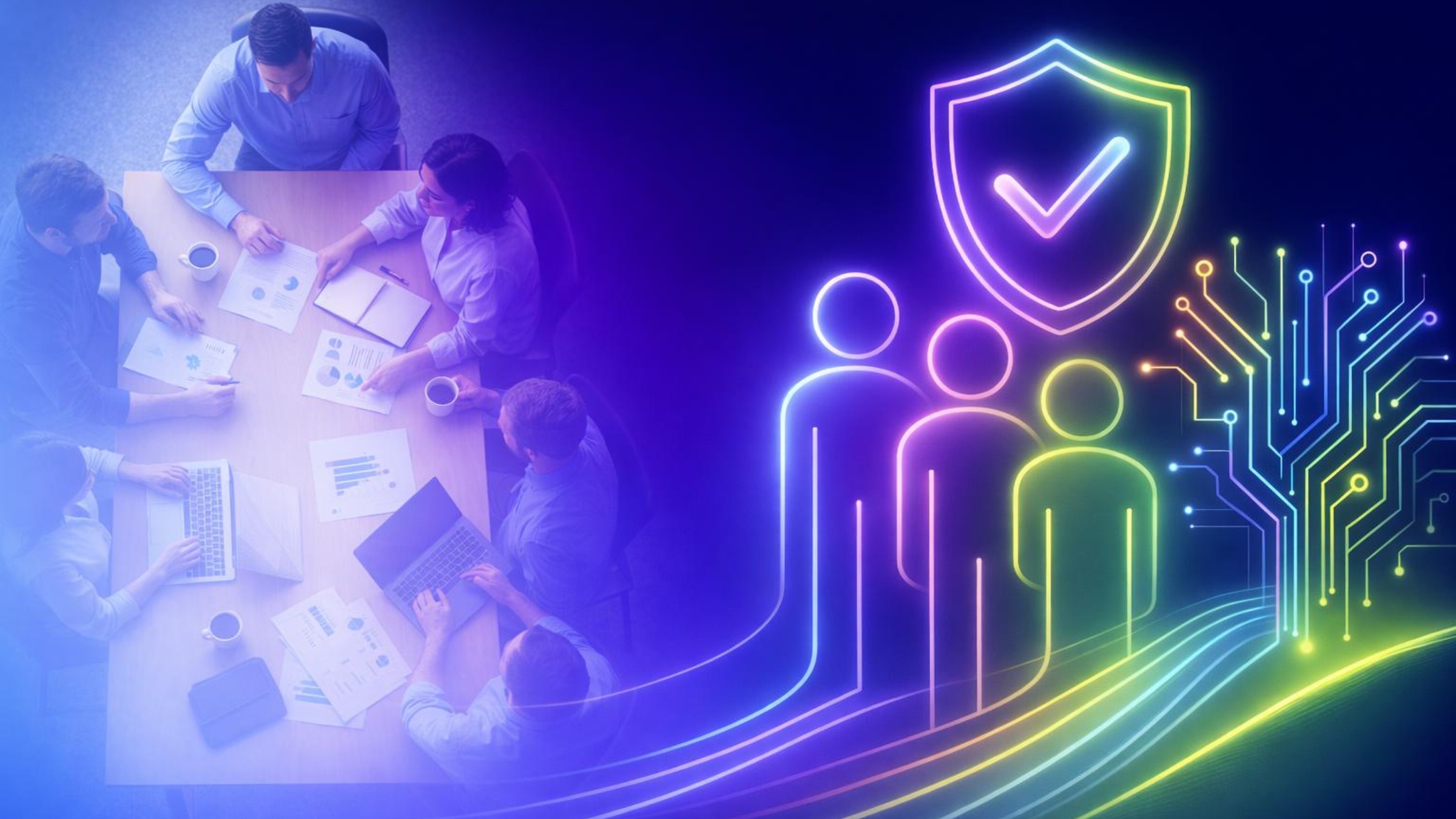 Abstract colourful image of line art representing trust, security, people and connectivity.