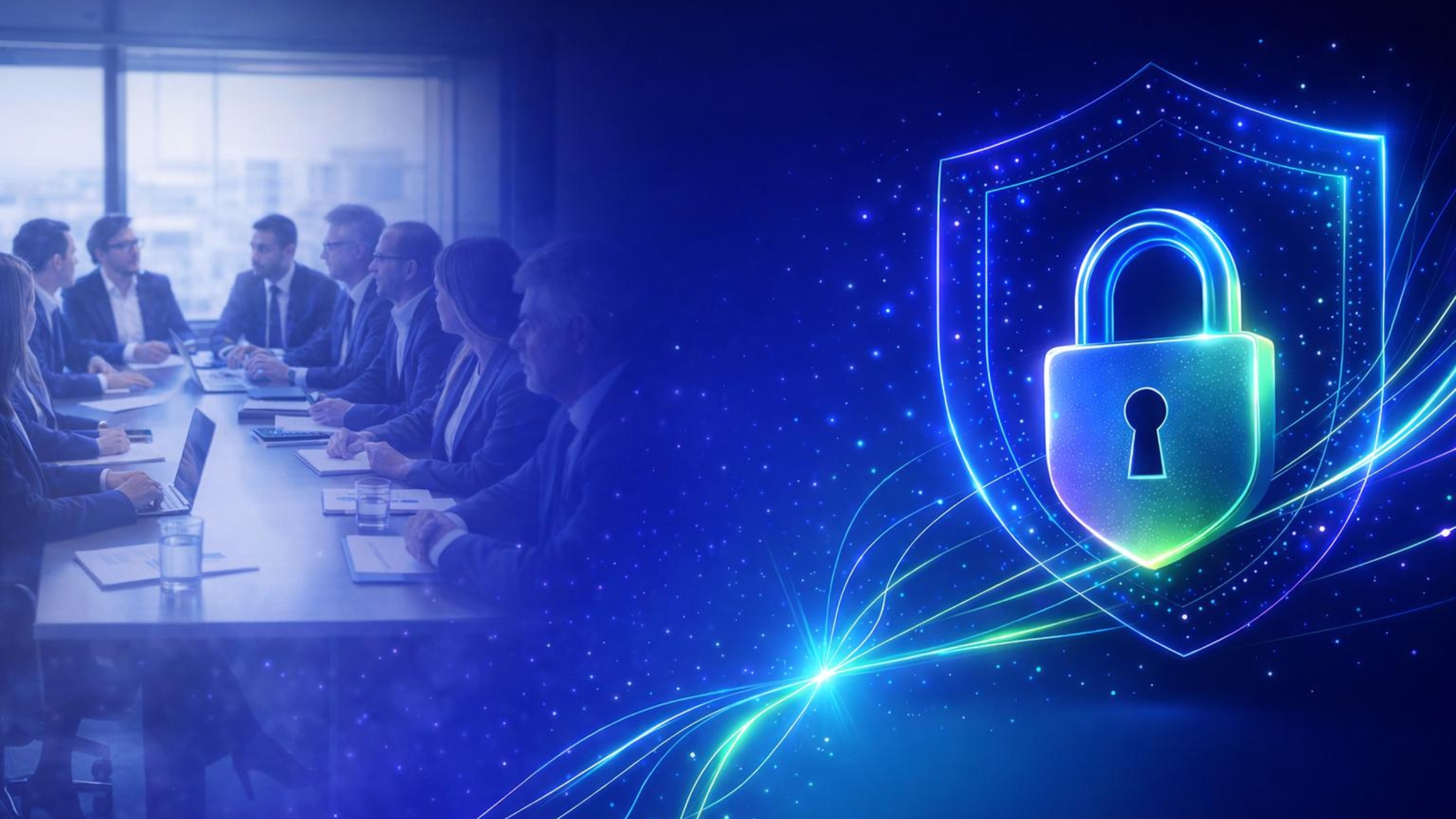 Colourful abstract line-art representing cybersecurity for businesses.