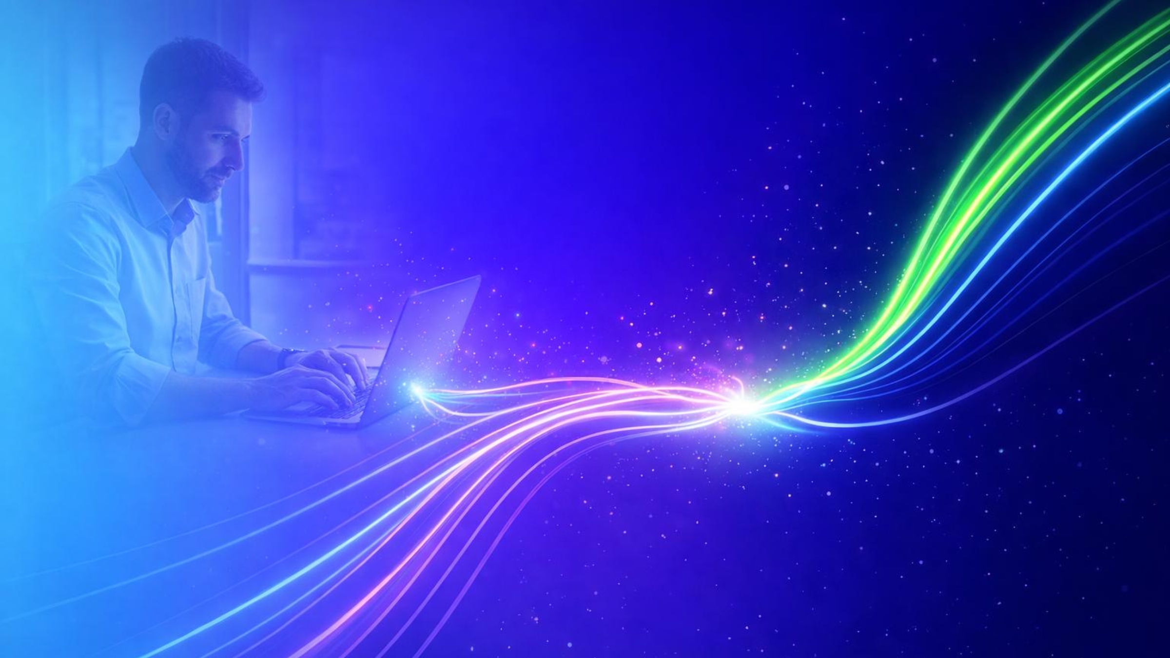 Abstract line-art of two different data streams meeting to represent ChatGPT against Copilot for businesses.