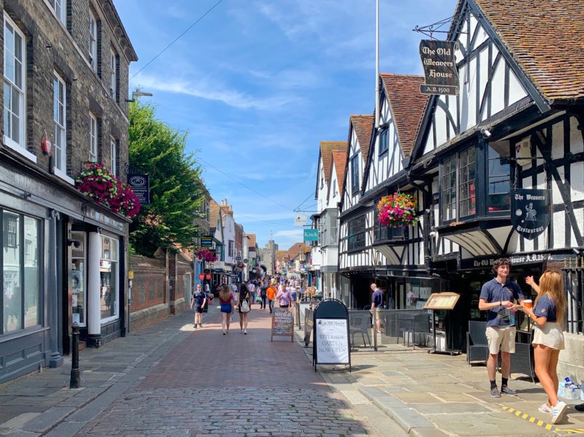 Canterbury's historic high street crossing the River Stour in Kent.