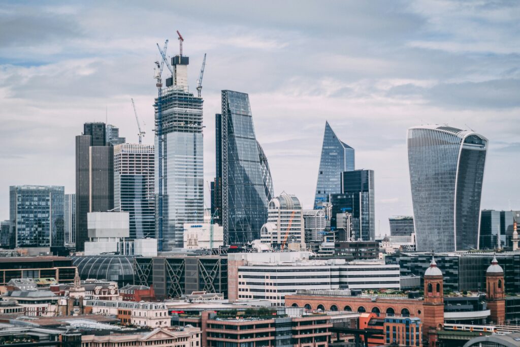 London business district skyline.