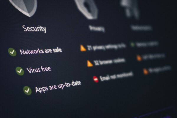 Computer screen displaying the state of several security and privacy measures for AI use in businesses.